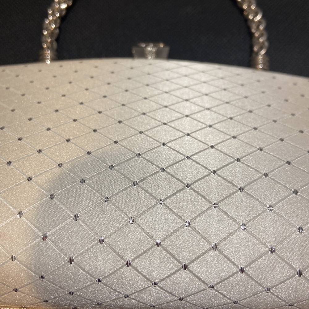 Vintage Glam Evening Bag Ivory Rhinestone Clutch Top Handle Bridal Prom - Picture 10 of 12